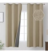 Beige 100% Blackout Linen Curtains Living Room 40Wx63L Inch Long 2 Panels | Room Darkening Linen ...