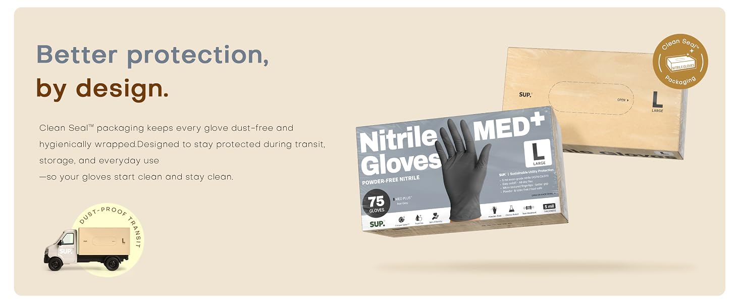 Clean Seal packaging keeps every glove dust-free hygienically wrapped protected transit storage