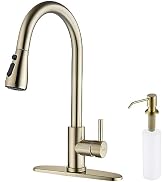 Gold Pull Down Kitchen Faucet with Soap Dispenser - Single Handle High Arc Stainless Steel Faucet