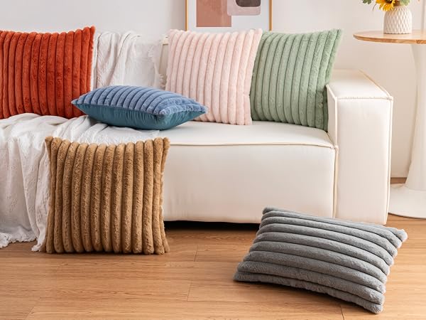 Faux Fur Christmas Throw Pillow Covers 18x18 Set of 2, Decorative Soft Plush