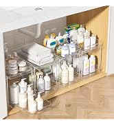 Sevenblue 4 Pack Bathroom Under Sink Organizers and Storage, 2 Tier Multi-Purpose Clear Medicine ...