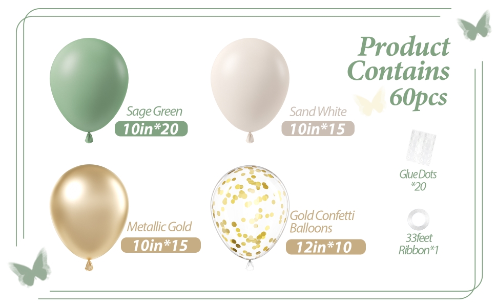 sage green and gold balloons