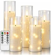 Da by 5 Pack Clear Acrylic Flameless Taper Candles, Flickering Black Wick LED Candles with Copper...