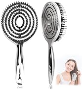 Boar Bristle Hair Brush – Double Layer Elastic Boar Bristle & Nylon Pin Detangler for Wet & Dry H...