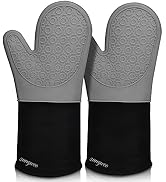 Extra Long Silicone Oven Mitts, sungwoo Durable Heat Resistant Oven Gloves with Quilted Liner Non...