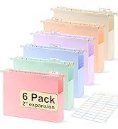 Plastic Hanging File Folders Letter Size,6 Pack Extra 2 Inch Capacity Hanging File folders with T...