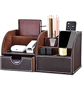 KINGFOM Pu Leather Desk Organizer Pen Pencil Holder Office Supplies Caddy Storage Box 6 Compartme...