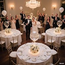 wedding party with many balloons