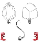 Stainless Steel 3 Piece kit Attachments,Dough Hook 6 Wire Whisk Flat Beater Compatible with Kitch...