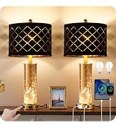 GOEBLESON 25.6" Black Table Lamps Set of 2, Tall Bedside Lamps with Nightlight, Modern Nightstand...