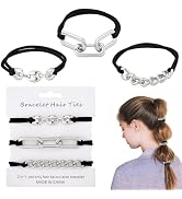 Bracelet Hair Ties Black Hair Tie Bracelets For Women 3 PCS Hair Ties For Thick Hair With Gold Si...