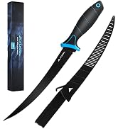 Flissa 9" Fillet Knife, Bait Knife with Black Coating, Protective Sheath, Belt Clip, Non-Slip Han...