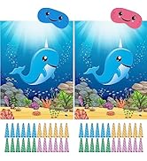 ASTARON 2 Sets Pin The Horn on The Narwhal Game Ocean Themed Birthday Party Supplies Decorations ...
