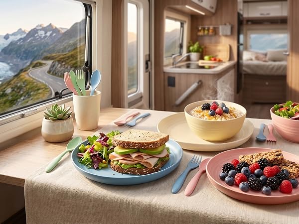 kitchen dinnerware set kids plates and bowls sets rv essentials rv plates and bowls set