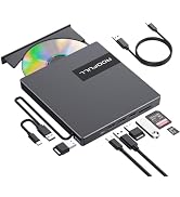 ROOFULL External CD DVD Drive USB 3.0 USB-C with 4*USB Ports and SD/TF Card Slot, Portable CD DVD...