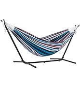 Vivere Double Cotton Hammock with Space Saving Steel Stand, Upgraded Polyester End Strings 450 lb...