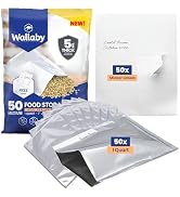 Wallaby 50 Count 1-Quart Mylar Bags with Labels, 5 Mil Total Thickness Long-Term Food Storage Pou...