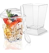 TOFLEN 50 Pack 5 oz Plastic Dessert Cups with Lids for Party, Mini Square Dessert Cups with Spoon...