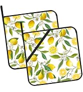 Lemon Fruits Pot Holders Set of 2 Heat Resistant & Non Slip Potholders, White Flower Oven Hot Pad...