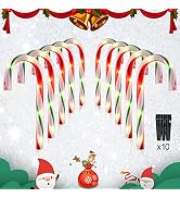 10" Christmas Candy Cane Lights - Set of 10 Pathway Markers Christmas Outdoor Yard Decorations, X...