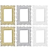 Dollhouse Miniature Picture Frames 6pcs - Vintage Resin Photo Wall Hanging Ornate Antique Rectang...