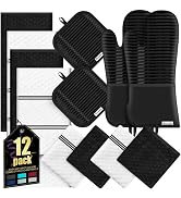 Oven Mitts Kitchen Towels and Dishcloths with Pot Holders Sets, Oven Gloves Hot Pads 500°F Heat R...
