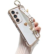DEFBSC Compatible with Samsung Galaxy S25 Case, Electroplated Edge Love Heart Case with Wrist Str...