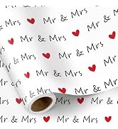 RUSPEPA Wedding Wrapping Paper Roll for Couples, Mini Roll, Romantic Mr & Mrs Text with Red Heart...