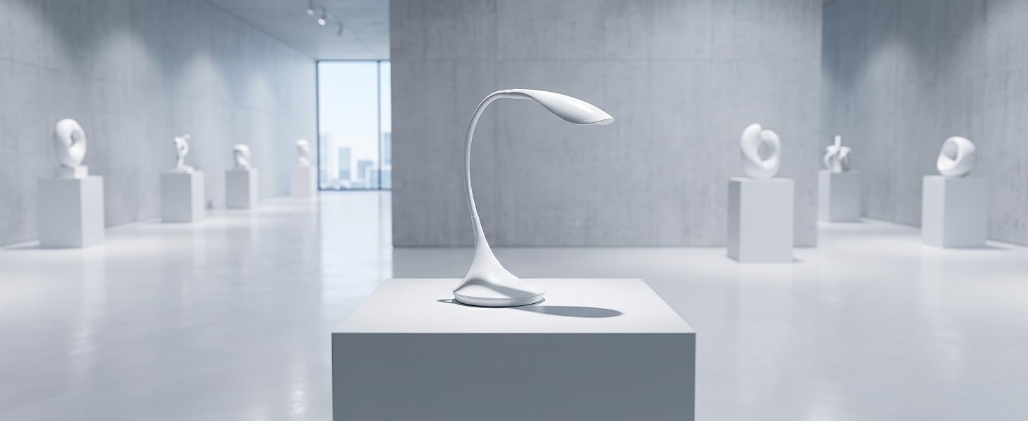 goose-neck lamp on art gallery