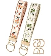 PJYTAC Floral Keychain for Women Cute Double-Sided Embroidered Wristlet | Removable D-Ring for Ca...