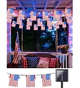 4th of July Decorations, Solar American Flag Lights Outdoor with 8 Modes, 18.8FT 25 USA Flags & 5...