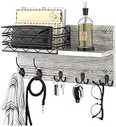 Key Holder for Wall, Mail Organizer Wall Mount Includes Mail Holder Coat Hooks and 2 Double Wall ...