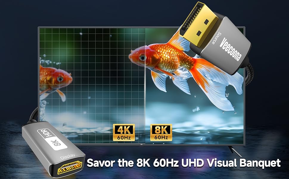 DisplayPort 1.4 to HDMI 2.1 Adapter 8K@60Hz