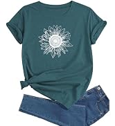 J&DHUASHA Women's Sunflower T-Shirt Short Sleeve Crewneck Floral Graphic Tees Summer Print Casual...