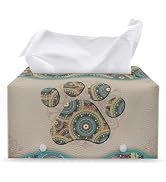 ZOUTAIRONG Dog Paw Tissue Box Cover Rectangle Tissue Box Holder Leather Decorative Tissue Dispens...