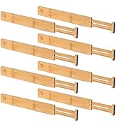 Qozary 8 Pack Adjustable Bamboo Drawer Dividers, Spring Loaded Drawer Organization Separators Exp...