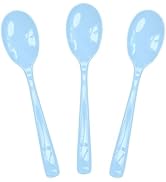 SietDESEO 25 PCS Light Blue Plastic Spoons Disposable Utensils Heavy Duty Baby Blue Spoons Dispos...