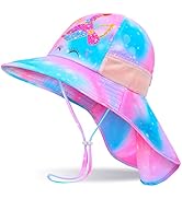 Girls Sun Hat for Kids UV Protection Unicorn Summer Hat Beach Play Hats Wide Brim Neck Flap for G...