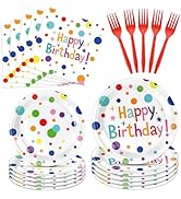 80PCS Happy Birthday Decorations Dots Design Happy Birthday Party Supplies Set Disposable Paper P...