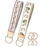 PJYTAC Floral Keychain for Women Cute Double-Sided Embroidered Wristlet | Removable D-Ring for Ca...