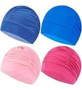 Ewanda store 4 Pcs Solid Color Swim Caps for Women Men,Pleated Nylon Cloth Swim Cap Large Swimmin...