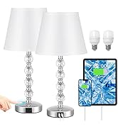 Acaxin Bedside Lamps for bedrooms Set of 2 - Crystal Nightstand Bedroom Lamps with USB C USB-A Ch...
