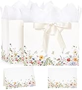 Crisky 2 Pack Wildflower Gift Bag with Tissue Paper and Cards for Wedding, Bridal Shower, Engagem...