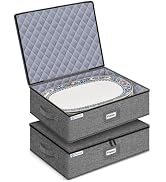punemi Hard Shell China Platter Storage Containers for Moving, 2 Pack, Grey | Stackable Padded Ca...