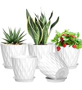 Meowell 7 inch Plant Pots for Indoor Outdoor Plants, 5 Pack Thick Nursery Pots with Drainage Hole...