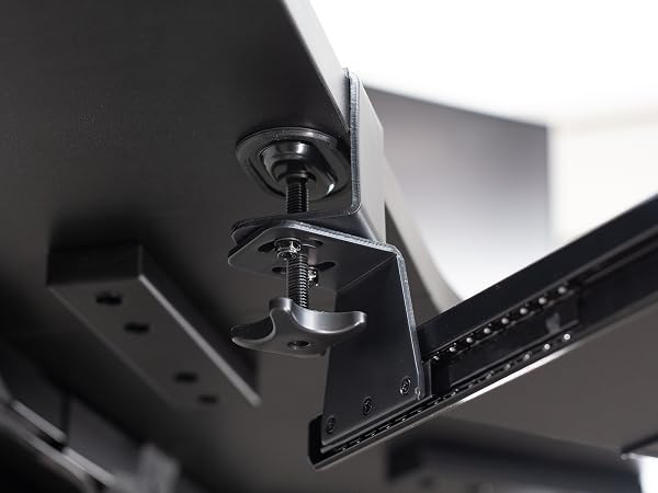 Swiveling clamps secured to desktop