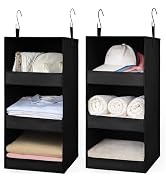 TOPIA HOME 3-Shelf Hanging Closet Organizer 2 Pack, Thickened Fabric Hanging Shelves, Closet Orga...