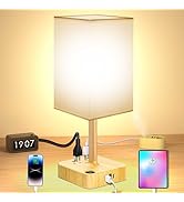 cozoo USB Bedside Table Desk Lamp with 3 USB Charging Ports and 2 AC Outlets,Dimmable Nightstand ...