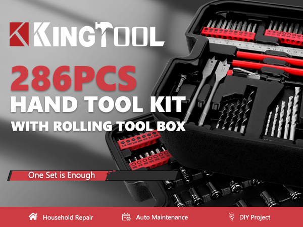 KingTool 286 PCS Tool Set - Home Auto Repair Tool Kit with Rolling Tool Box