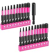 Pink Hex Head Allen Wrench Drill Bit Set 20pcs (Metric&SAE), 1/4” Hex-Shank S2 Steel Hex Bits Set...